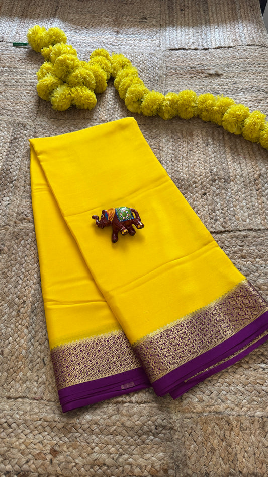 Pure Mysore Silk - Bespoke Drapes - Yellow and Purple Flower Boarder