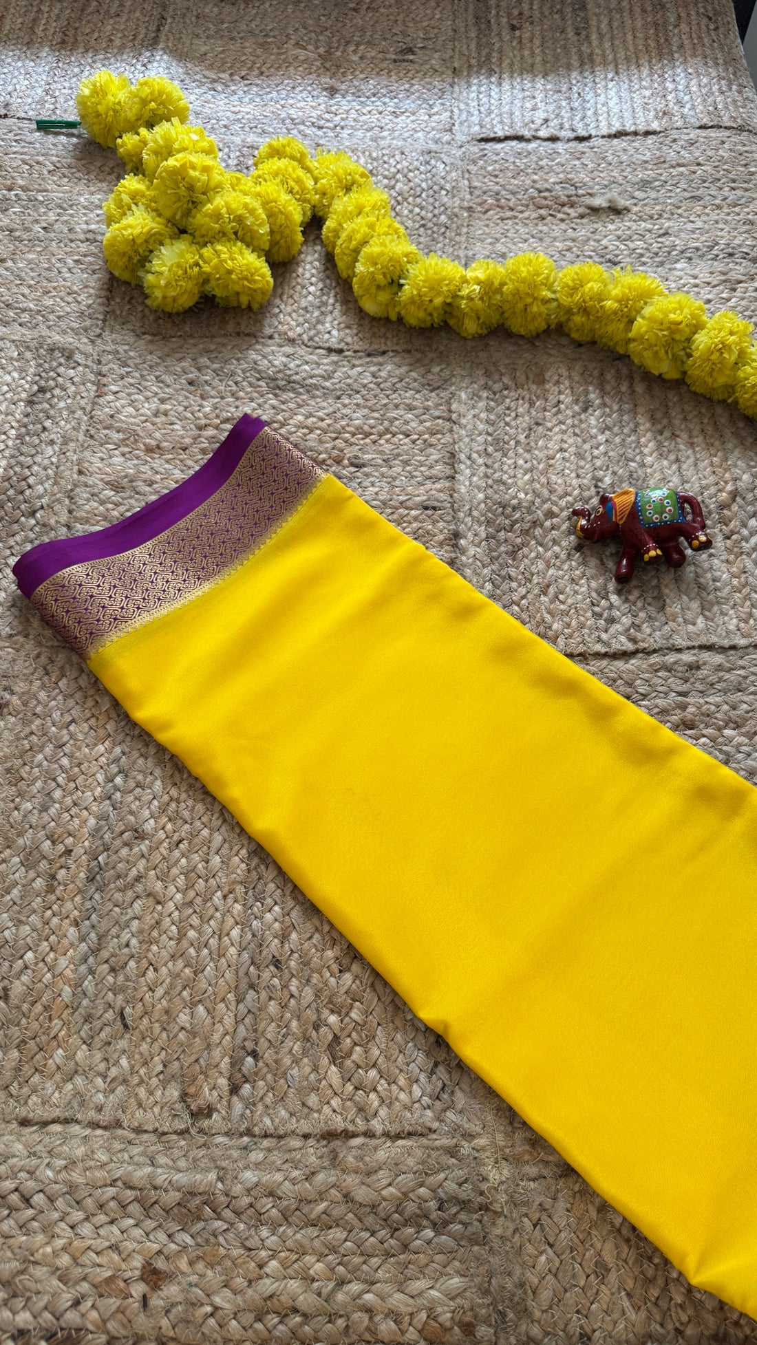 Pure Mysore Silk - Bespoke Drapes - Yellow and Purple Flower Border