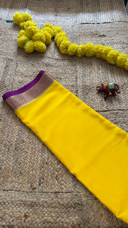 Pure Mysore Silk - Bespoke Drapes - Yellow and Purple Flower Boarder