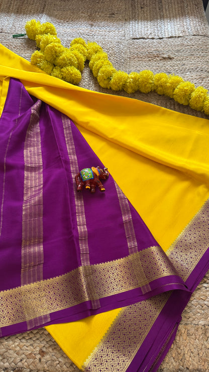 Pure Mysore Silk - Bespoke Drapes - Yellow and Purple Flower Boarder