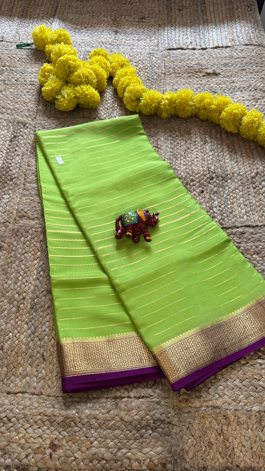 Pure Mysore Silk - Bespoke Drapes - Parrot Green & Purple with Lines