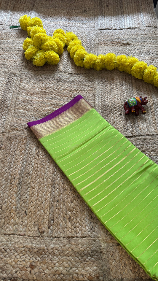 Pure Mysore Silk - Bespoke Drapes - Parrot Green & Purple with Lines