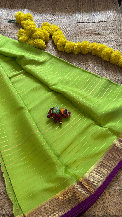 Pure Mysore Silk - Bespoke Drapes - Parrot Green & Purple with Lines