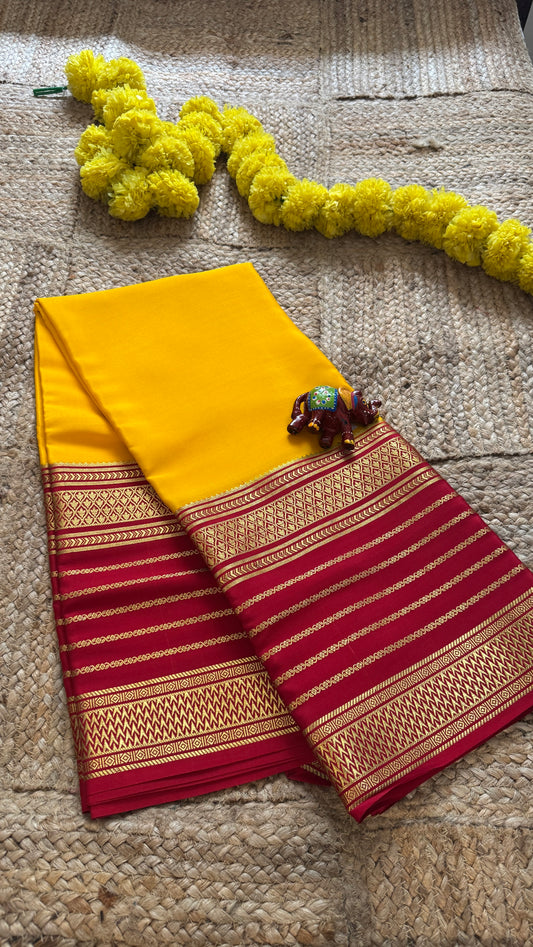 Pure Mysore Silk - Bespoke Drapes - Mustard and Red Lines Boarder