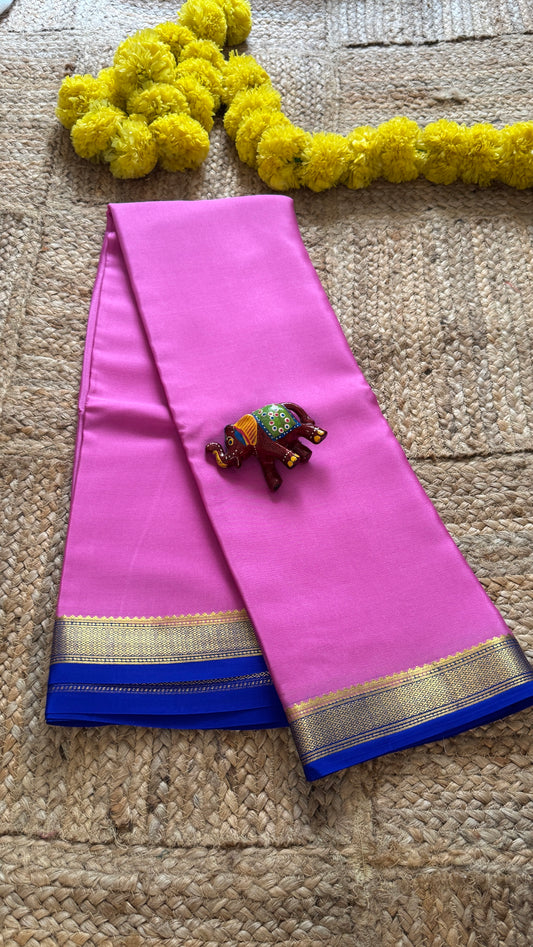 Mysore Silk Lite - Pink and Blue Boarder