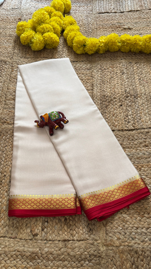 Mysore Silk Lite - White and Red Boarder