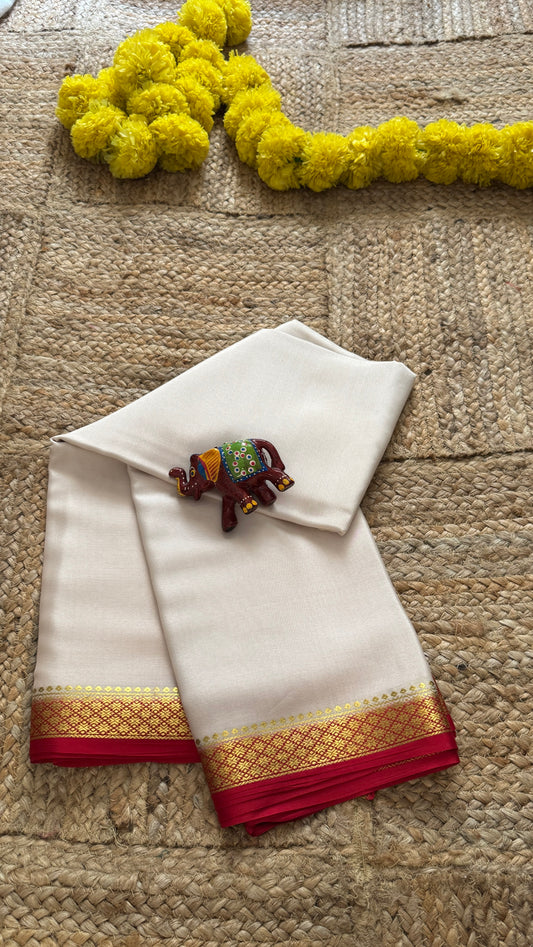 Mysore Silk Lite - White and Red Boarder