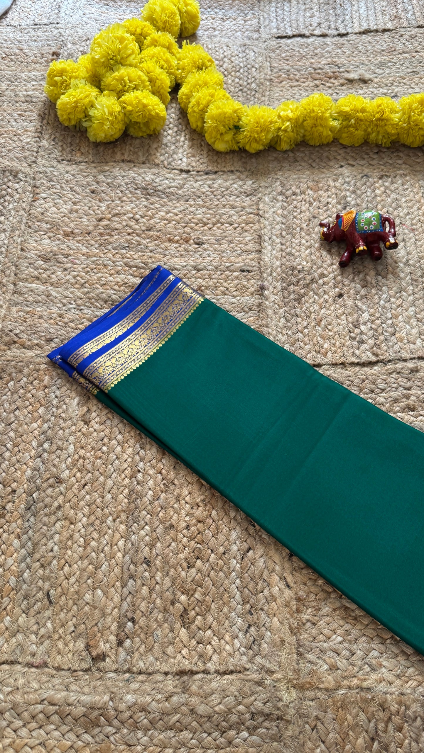 Mysore Silk Lite - Green and Blue Boarder
