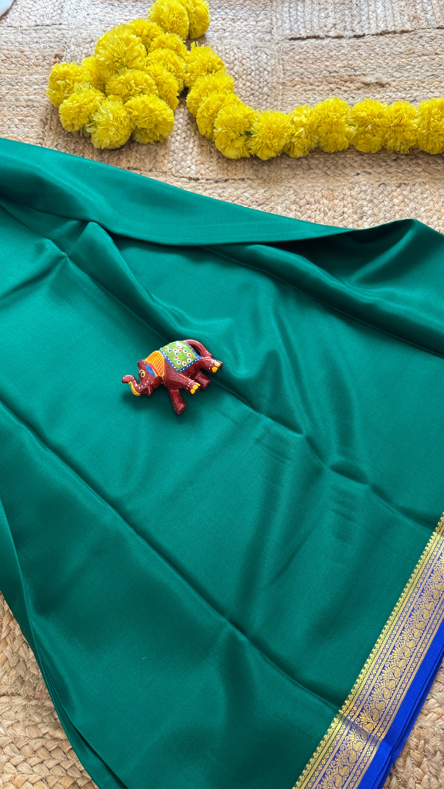 Mysore Silk Lite - Green and Blue Boarder