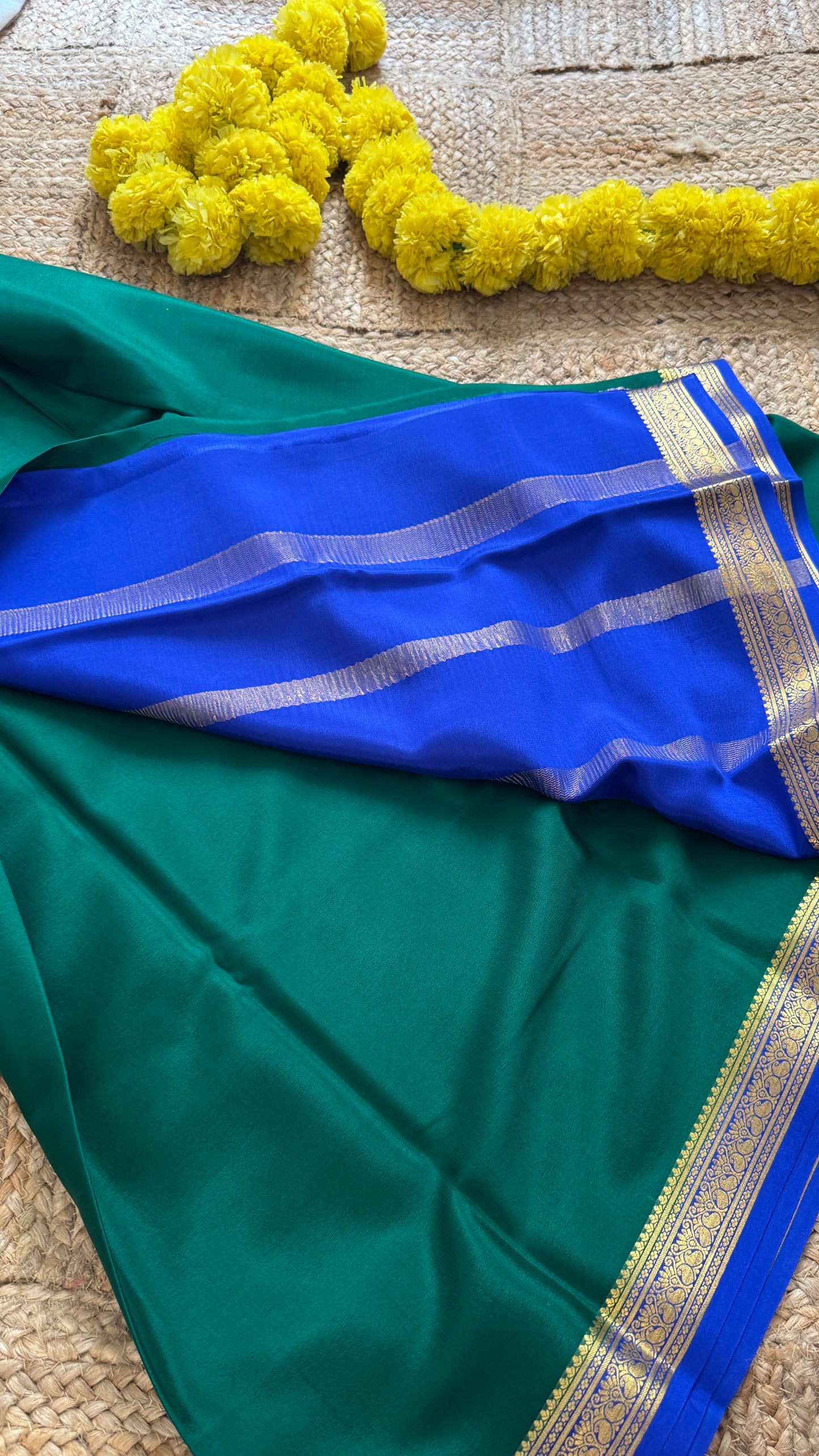 Mysore Silk Lite - Green and Blue Boarder