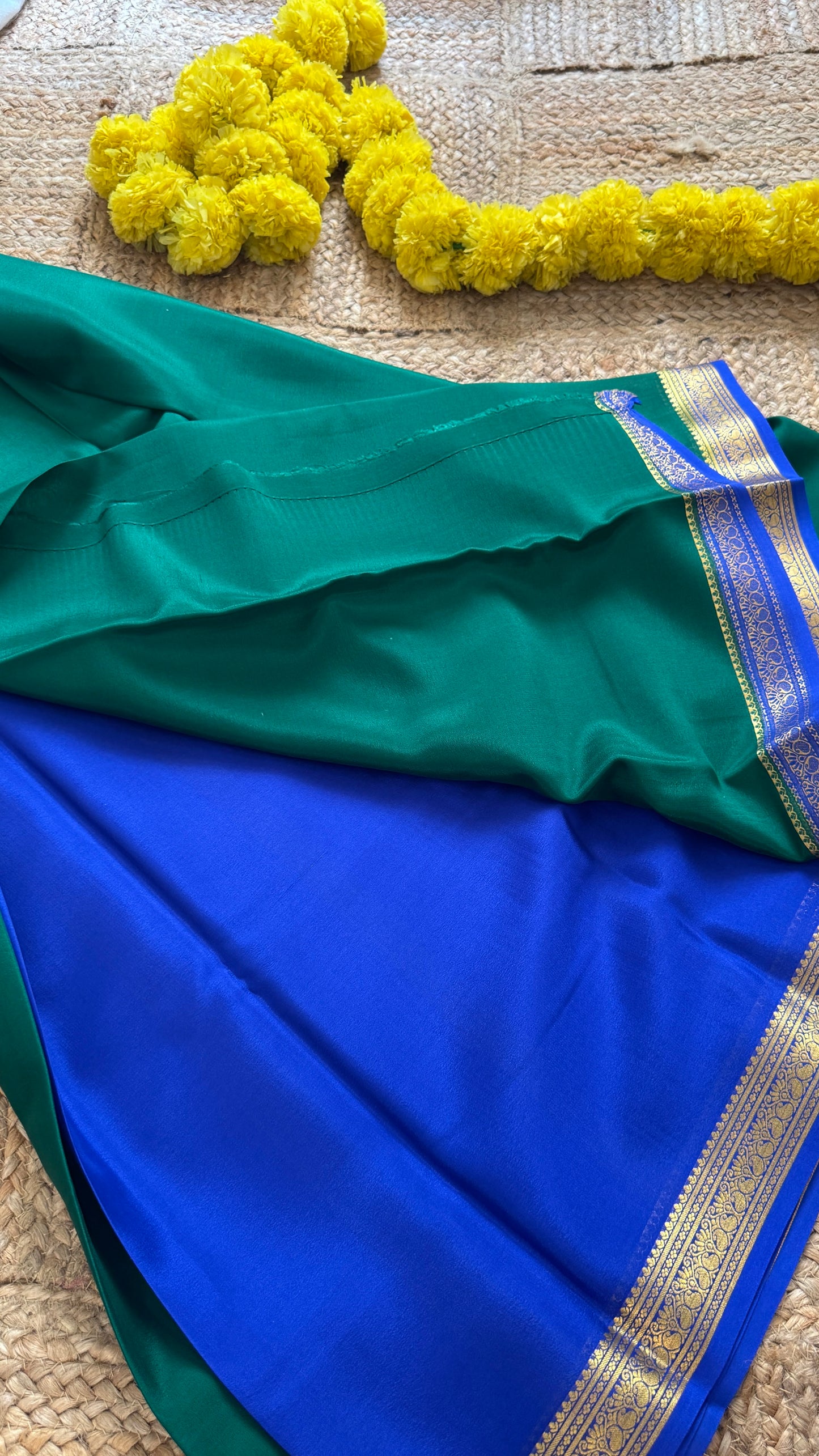 Mysore Silk Lite - Green and Blue Boarder