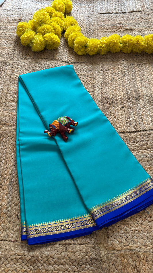 Mysore Silk Lite -Sky Blue and Royal Blue Boarder