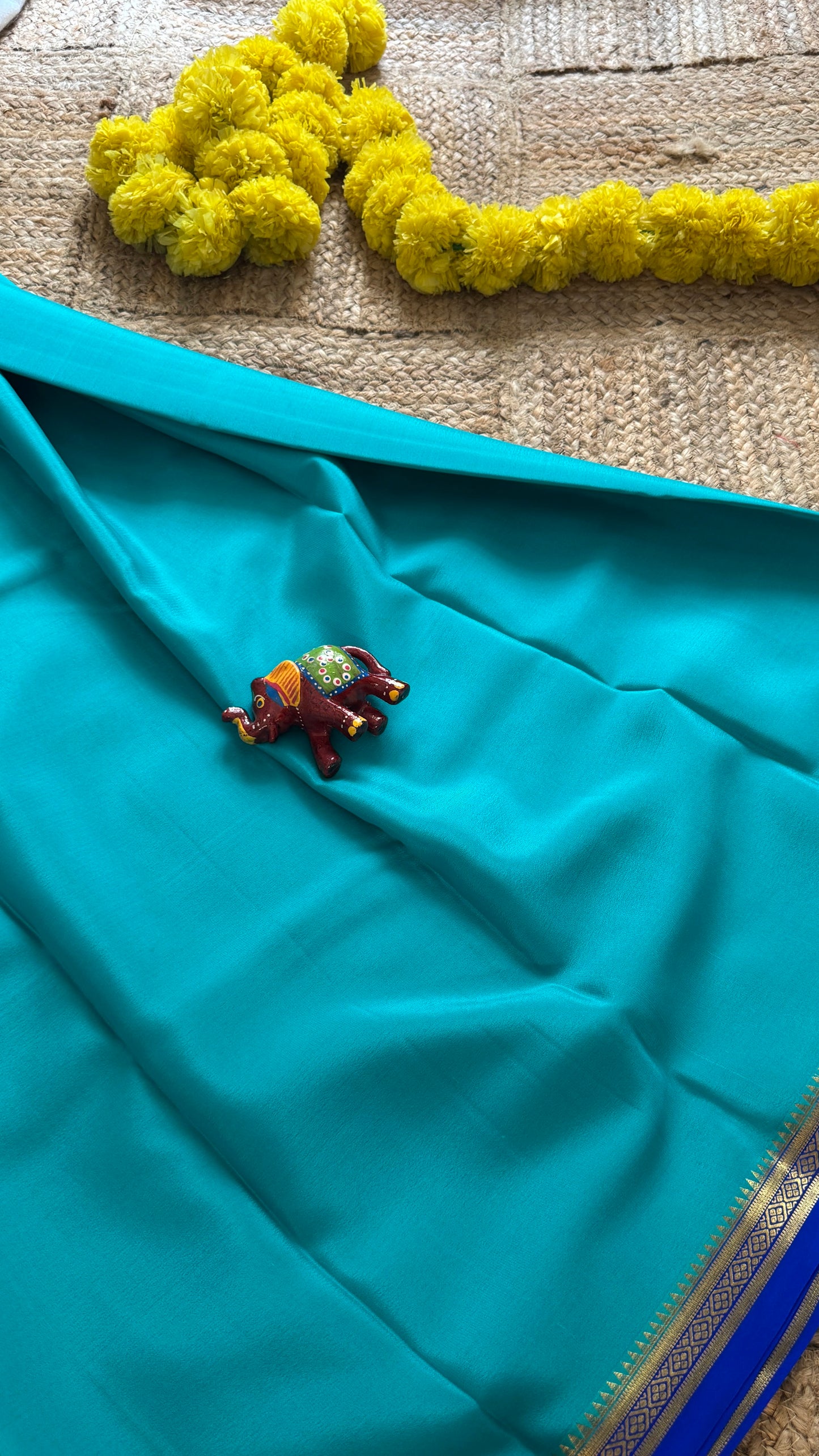 Mysore Silk Lite -Sky Blue and Royal Blue Boarder