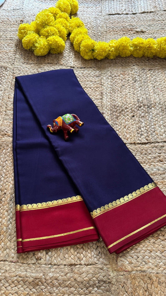 Mysore Silk Lite - Navy Blue and Maroon Boarder