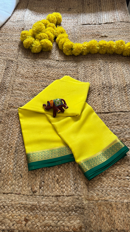 Mysore Silk Lite - Yellow and Green Boarder