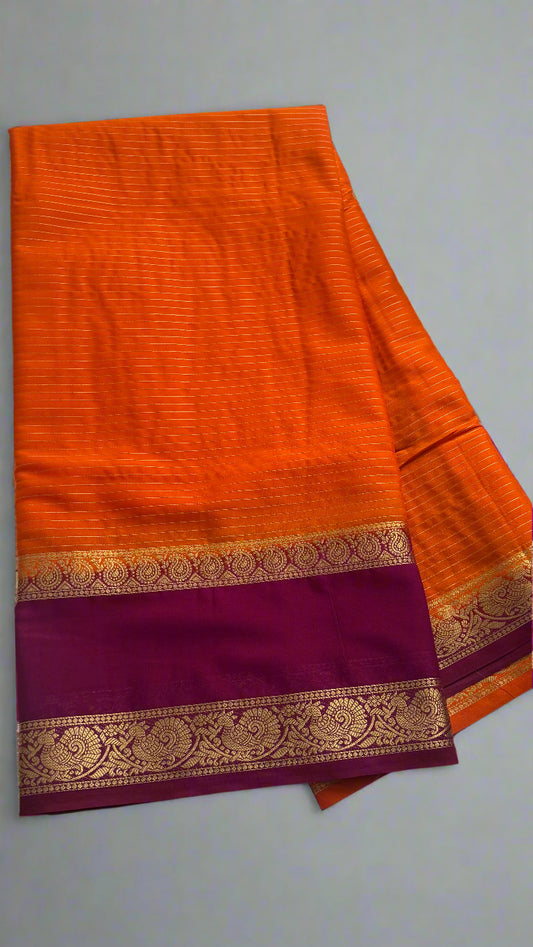 Semi Silk Saree with Gap Boarder - Orange & Purple Saree