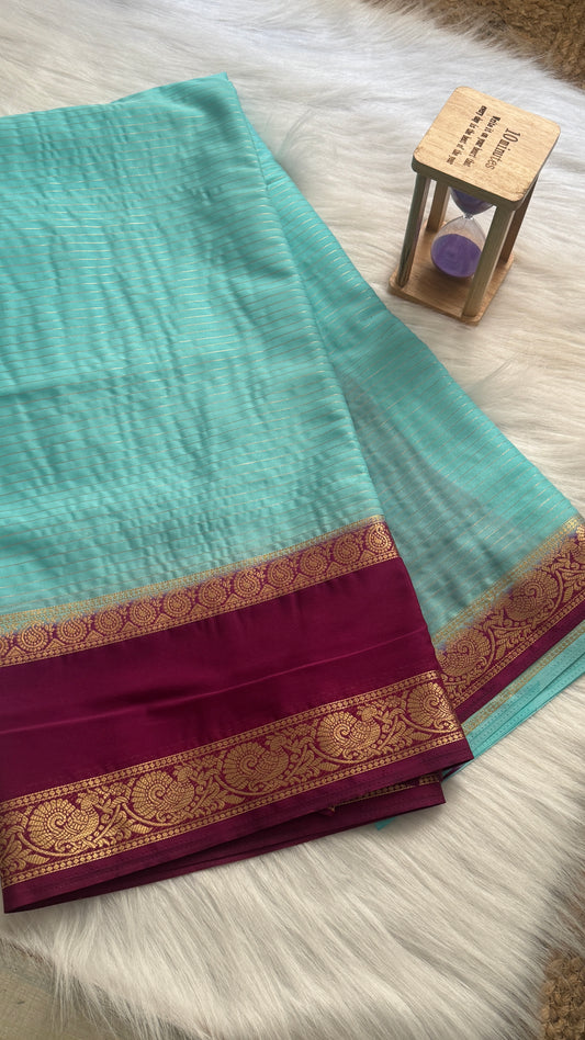 Semi Silk Saree with Gap Boarder - Teal  and Purple