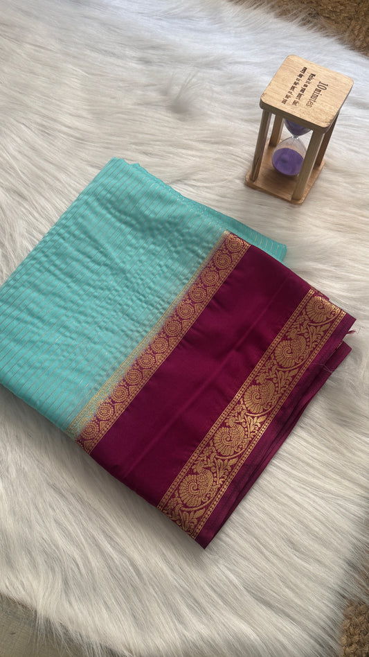 Semi Silk Saree with Gap Boarder - Teal  and Purple
