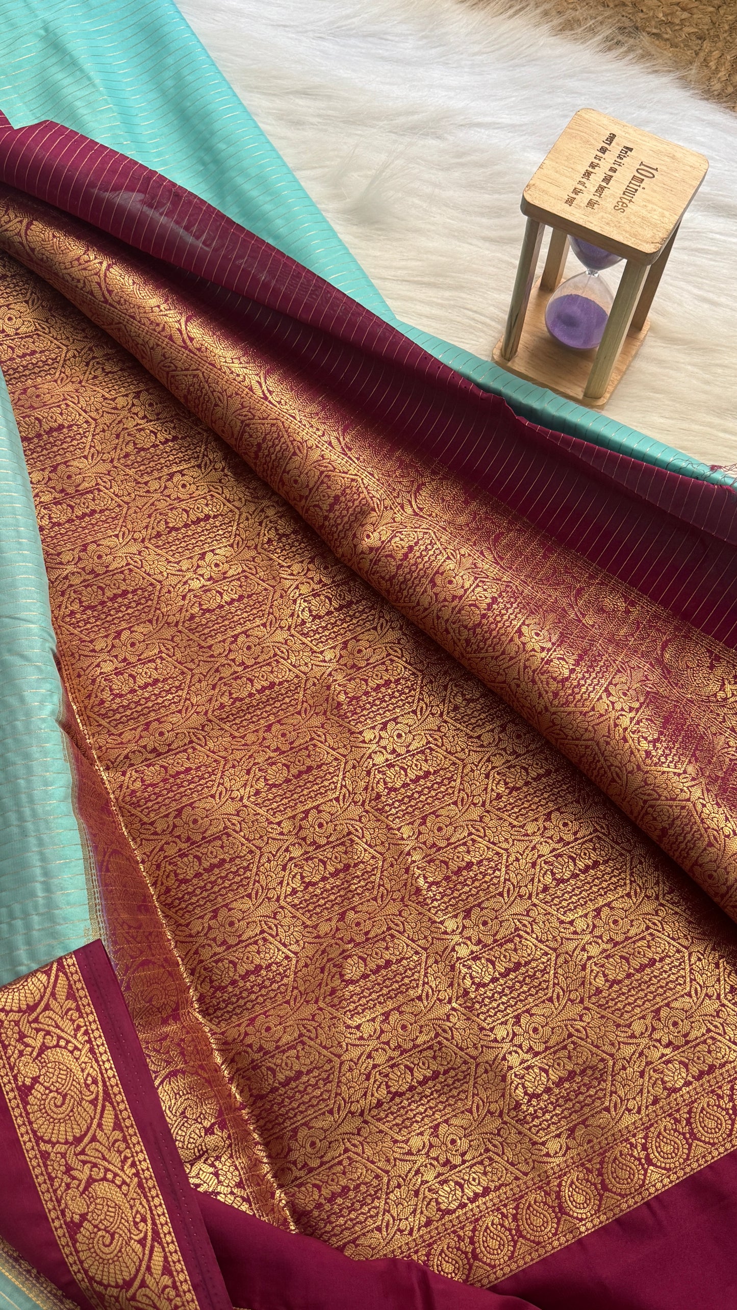 Semi Silk Saree with Gap Boarder - Teal  and Purple