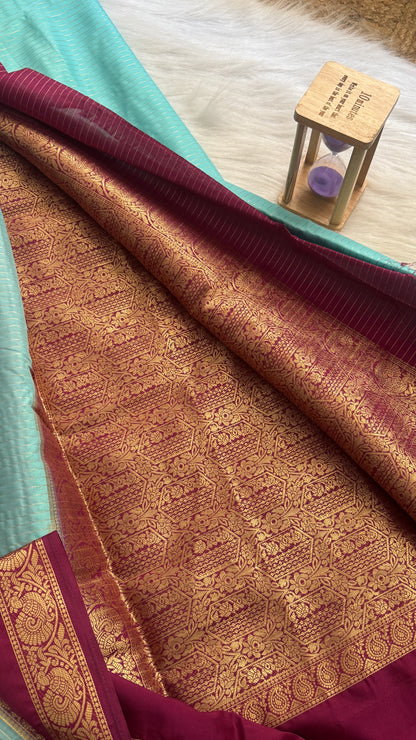 Semi Silk Saree with Gap Boarder - Teal  and Purple