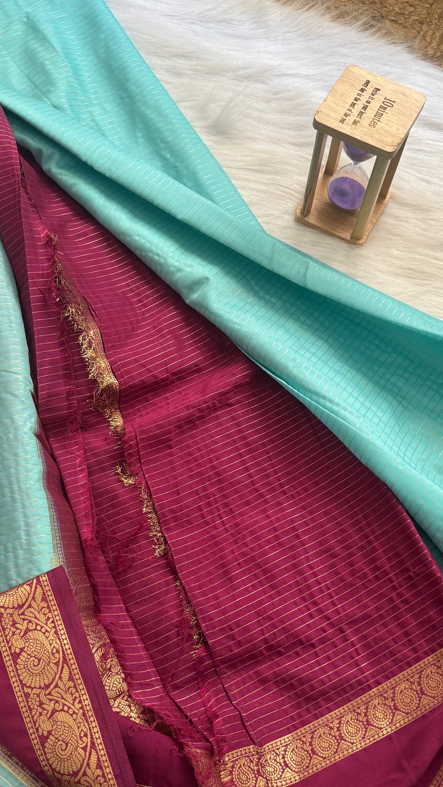 Semi Silk Saree with Gap Boarder - Teal  and Purple