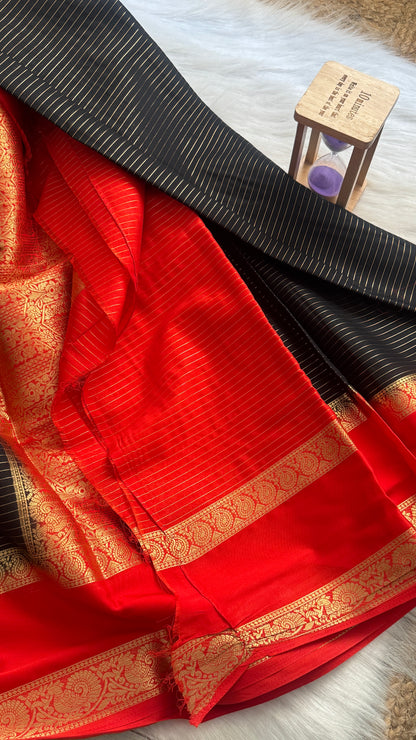 Semi Silk Saree with Gap Boarder - Black and Red