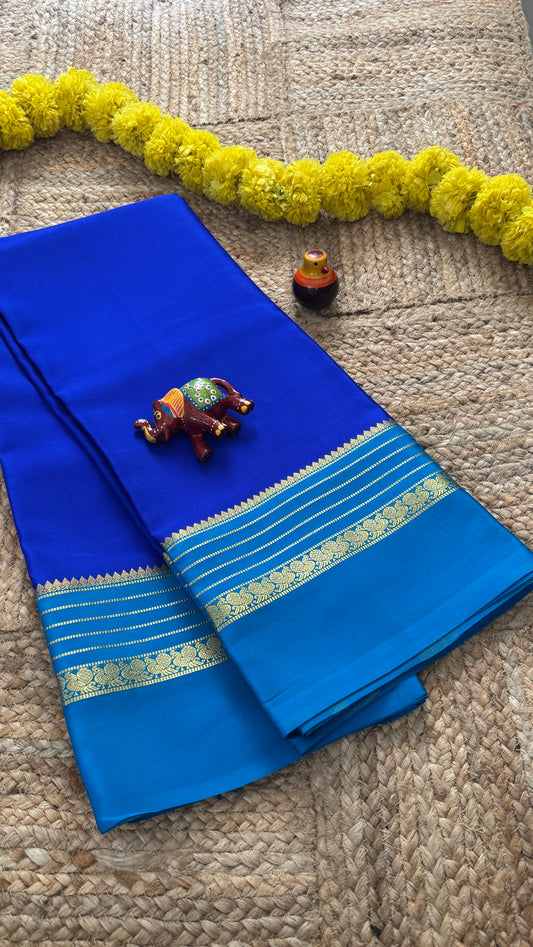 Mysore Silk Saree - Royal  Blue and Blue Peacock Boarder