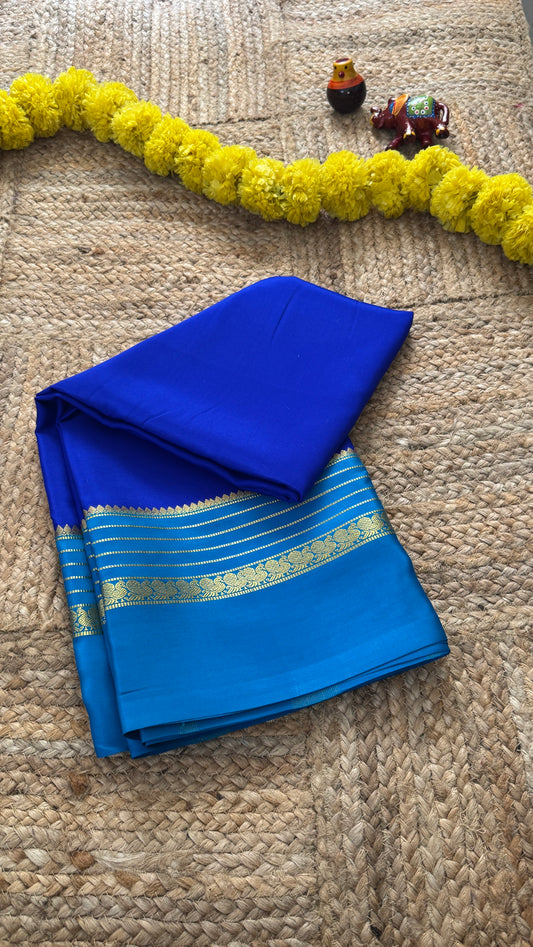 Mysore Silk Saree - Royal  Blue and Blue Peacock Boarder