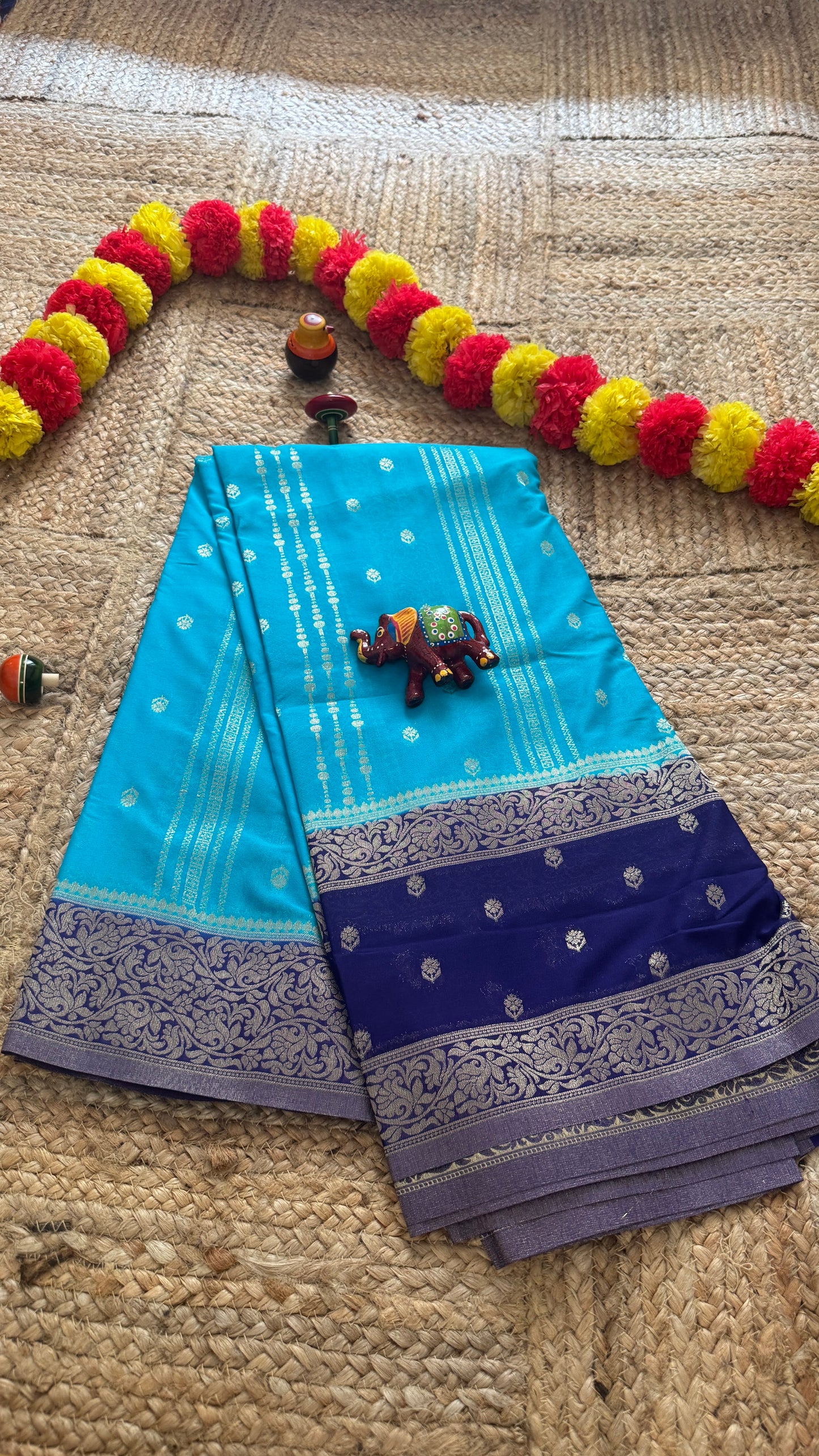 Semi Silk Sarees Rapier Silk - Sky Blue and Navy Blue