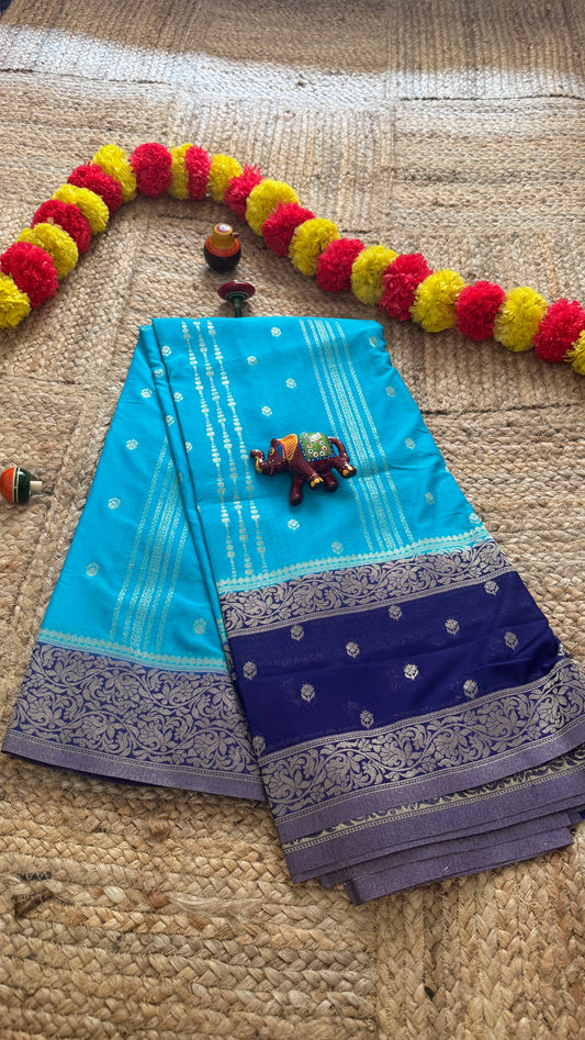 Semi Silk Sarees Rapier Silk - Sky Blue and Navy Blue
