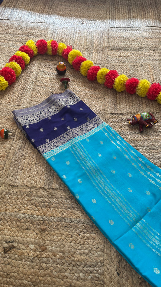 Semi Silk Sarees Rapier Silk - Sky Blue and Navy Blue