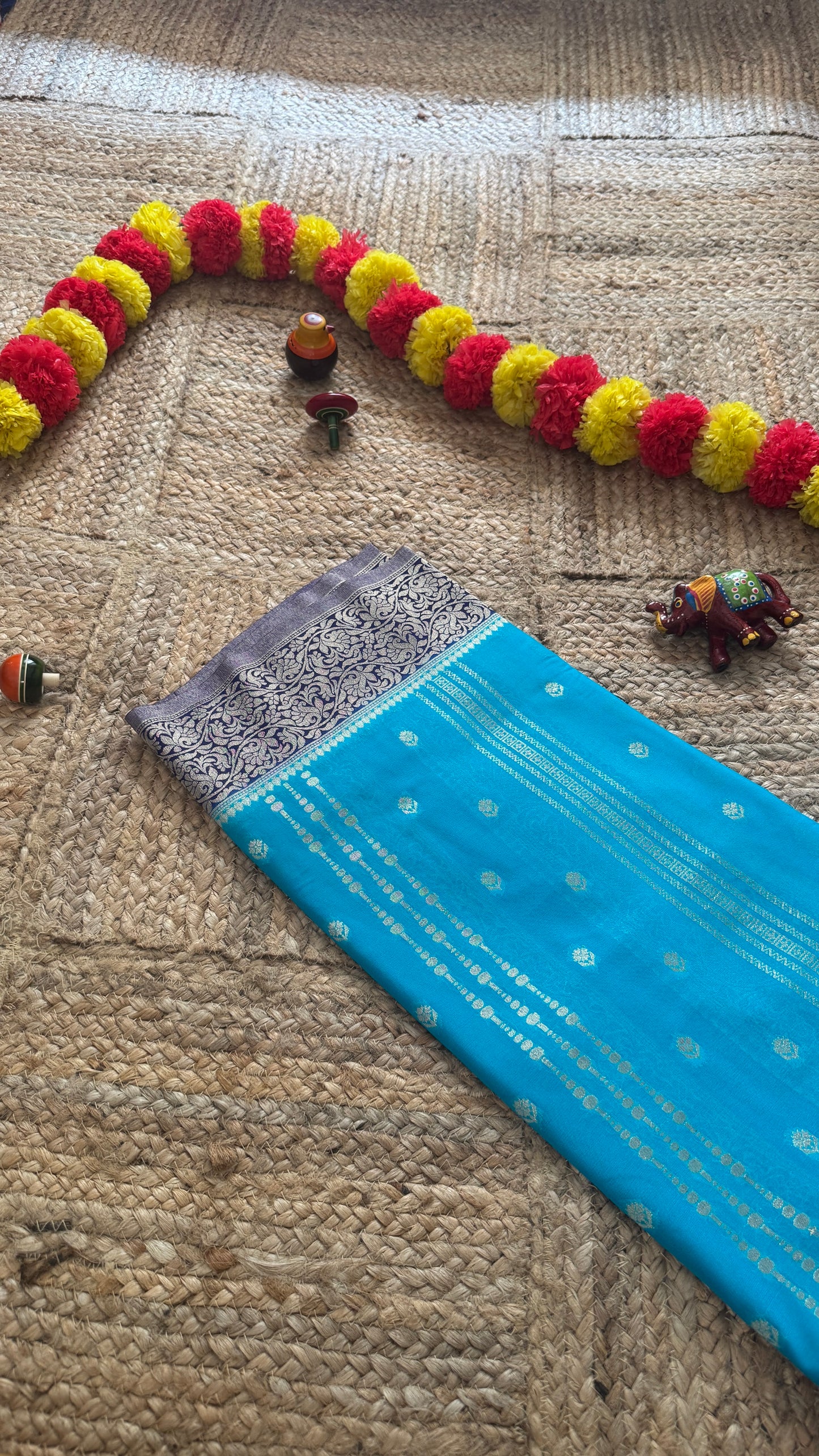 Semi Silk Sarees Rapier Silk - Sky Blue and Navy Blue