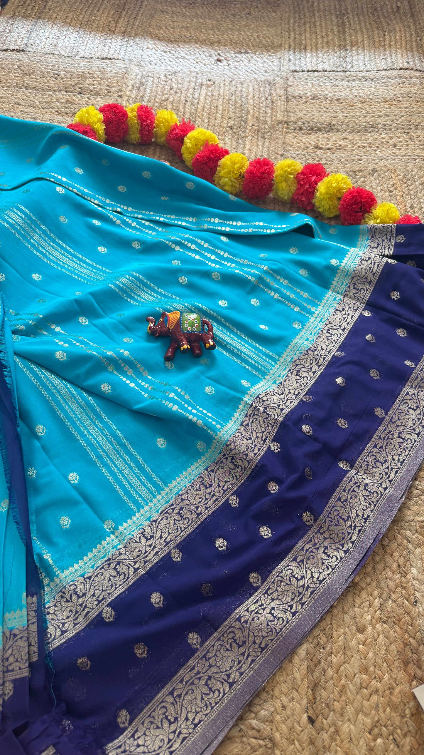 Semi Silk Sarees Rapier Silk - Sky Blue and Navy Blue