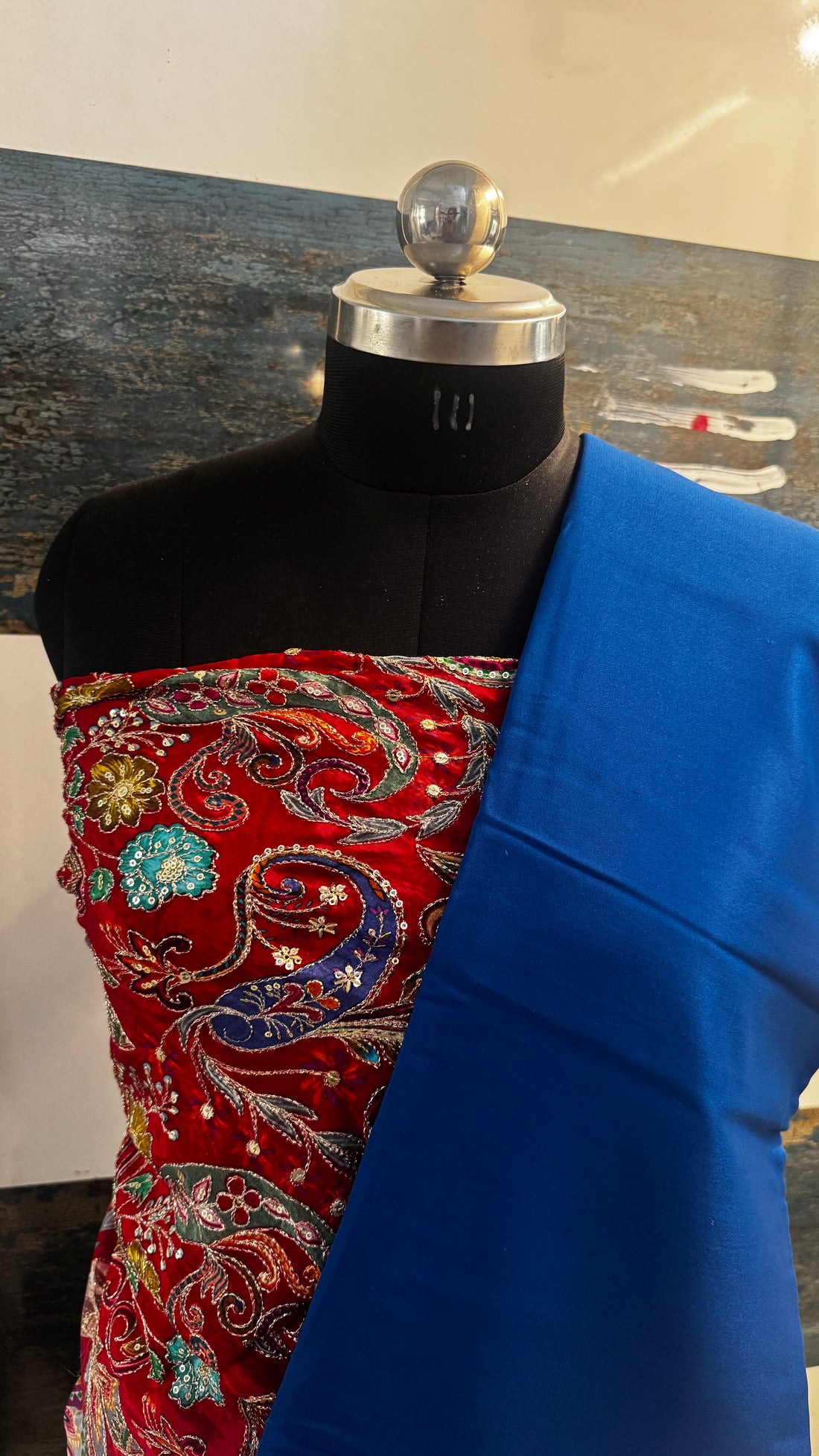Designer Blouse Fabric - Crepe Silk Red