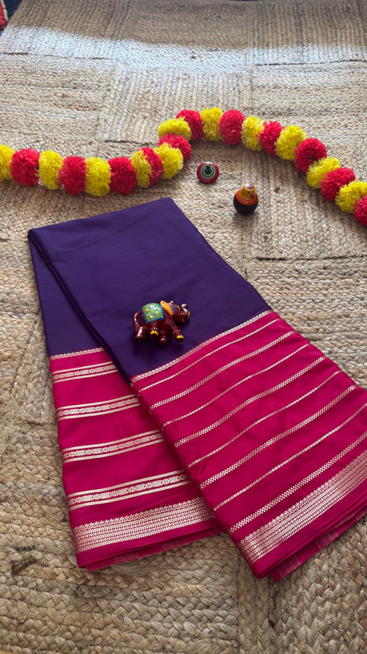 Semi Silk Sarees with Stripes - Purple and Rani Pink