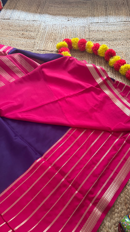 Semi Silk Sarees with Stripes - Purple and Rani Pink