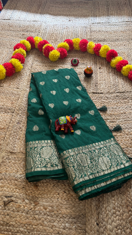 Semi Silk Butta Saree - Red and Green