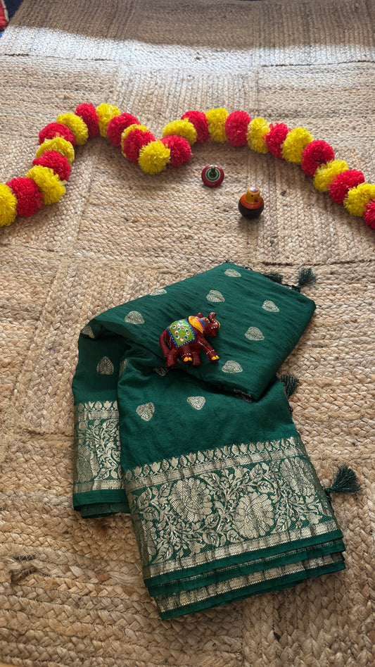 Semi Silk Butta Saree - Red and Green