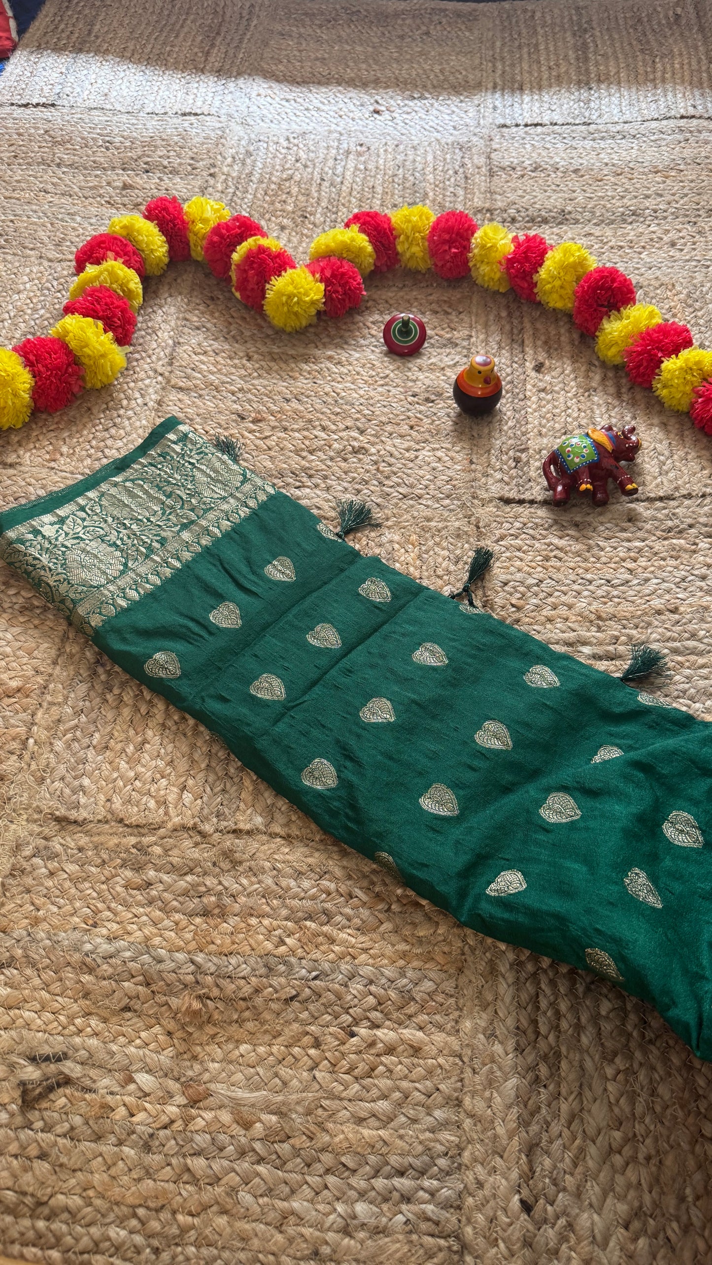 Semi Silk Butta Saree - Red and Green