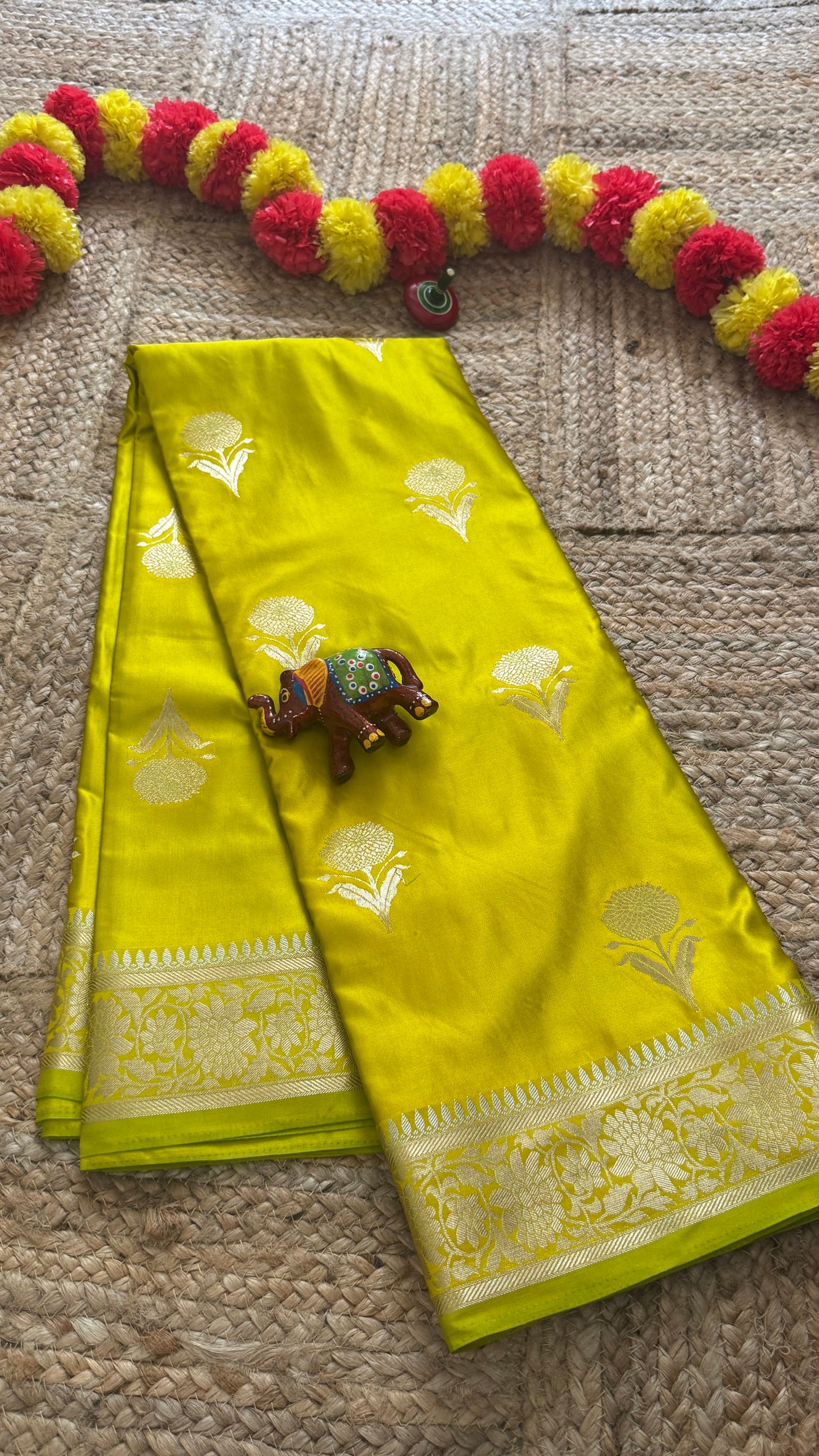 Satin Silk Saree - Mustard Yellow with Zari Boarder