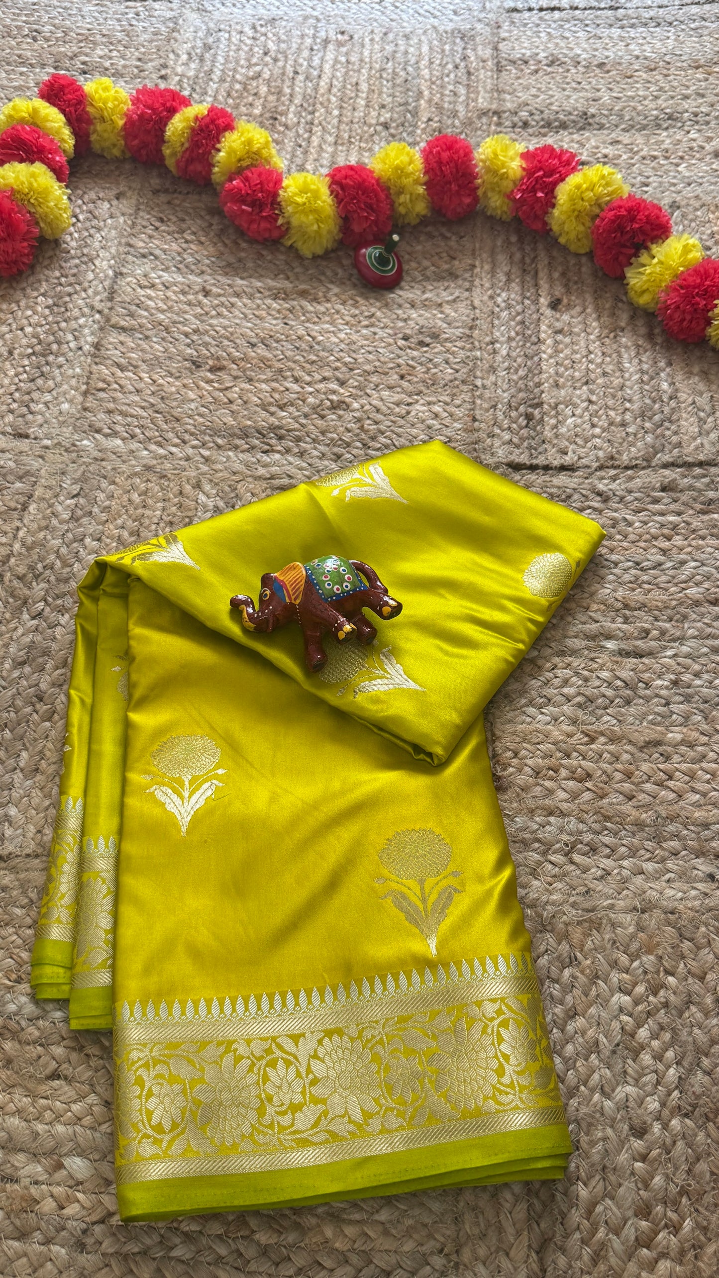 Satin Silk Saree - Mustard Yellow with Zari Boarder