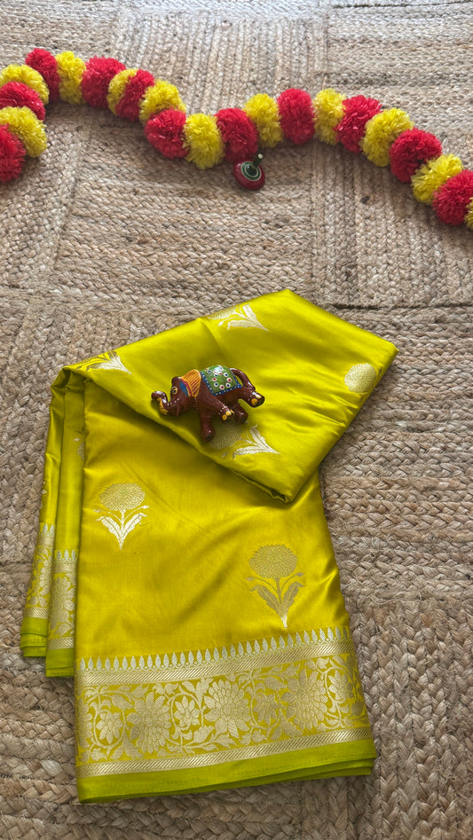 Satin Silk Saree - Mustard Yellow with Zari Boarder