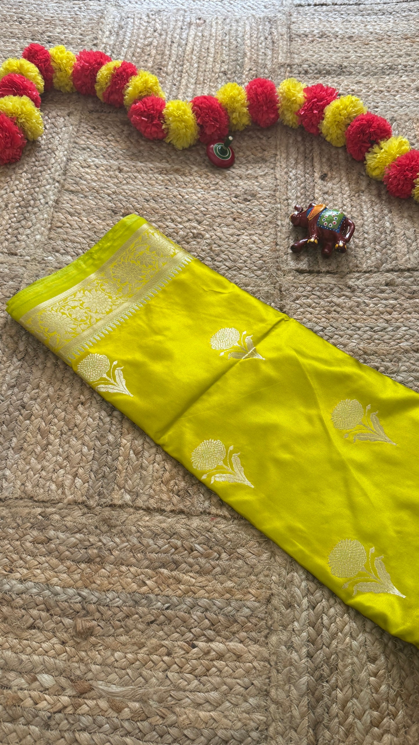 Satin Silk Saree - Mustard Yellow with Zari Boarder