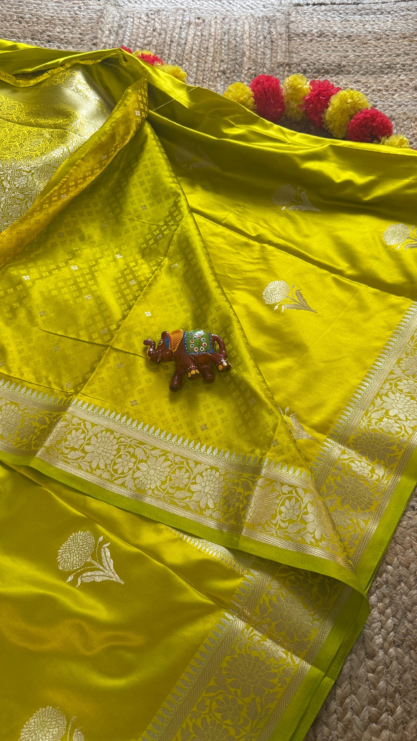 Satin Silk Saree - Mustard Yellow with Zari Boarder