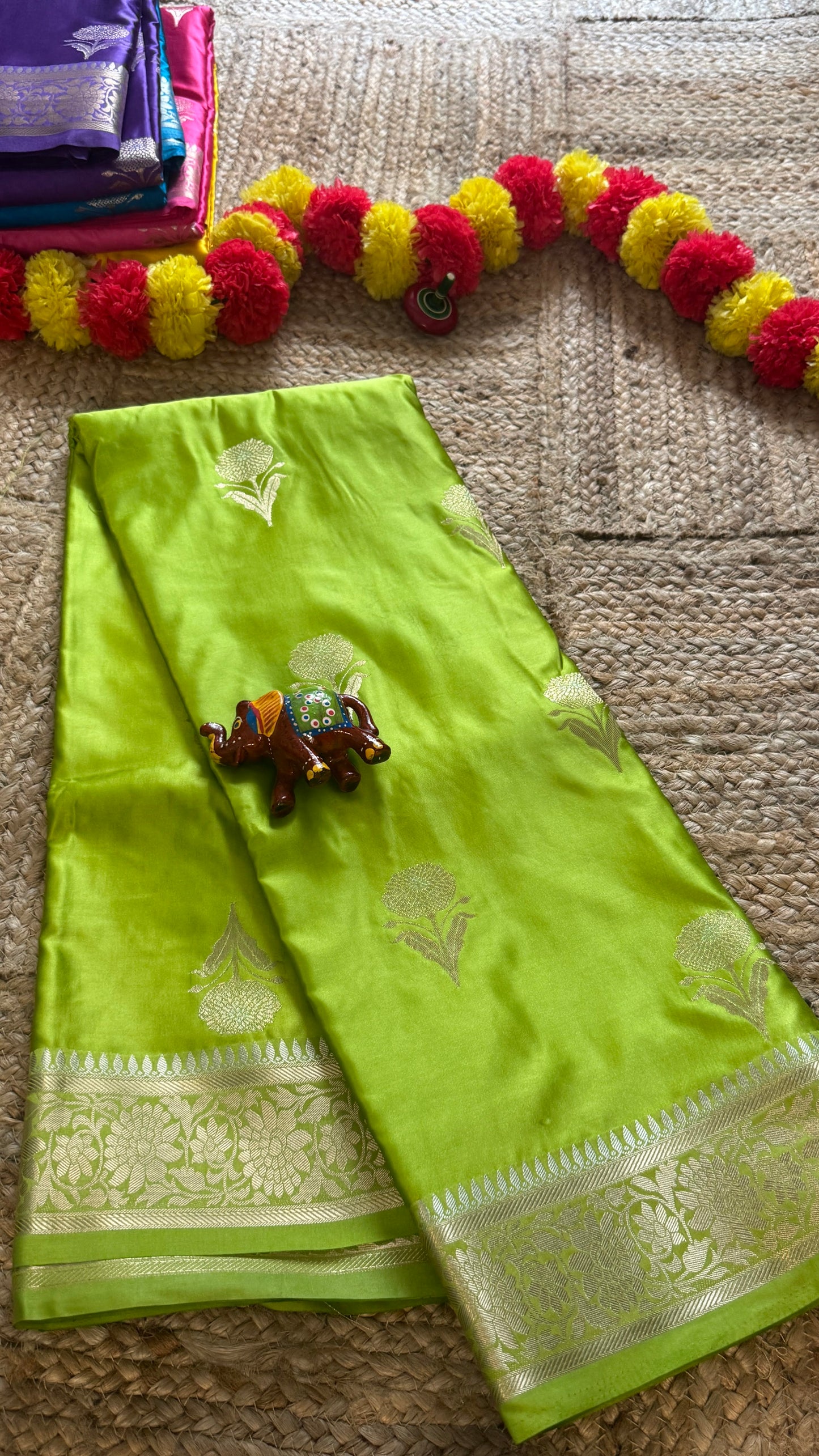 Satin Silk Saree - Light Green with Zari Boarder