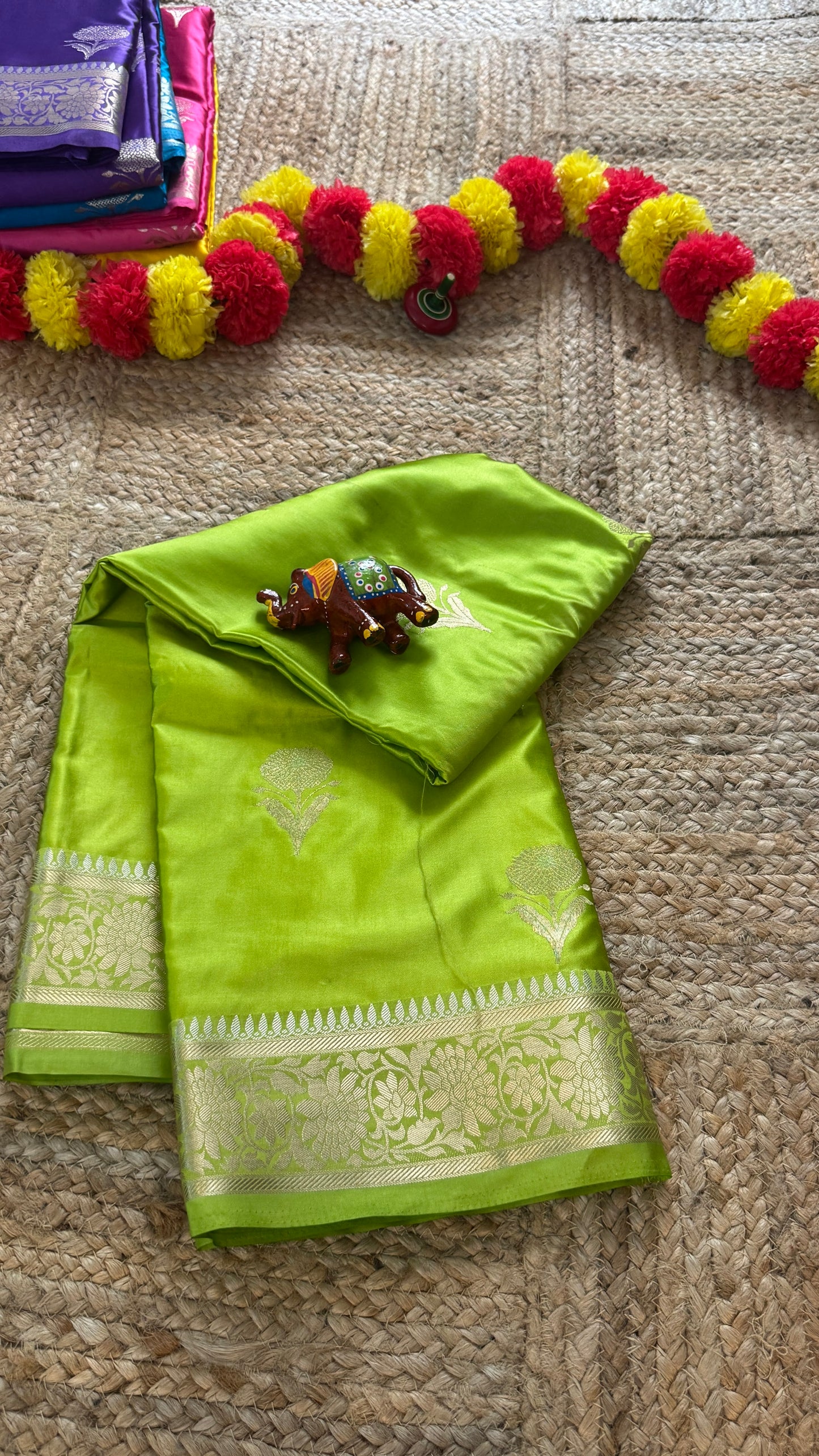 Satin Silk Saree - Light Green with Zari Boarder