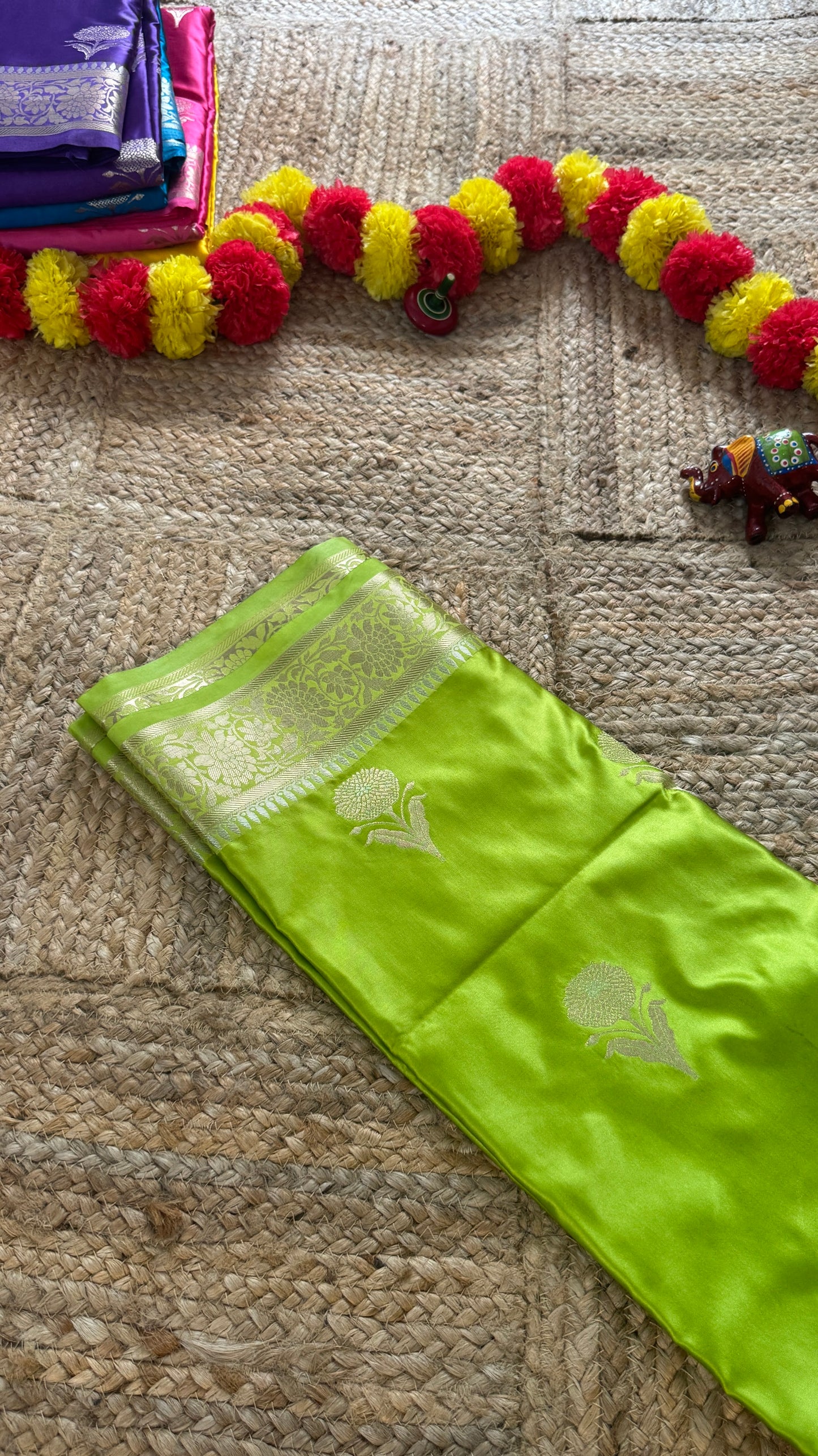 Satin Silk Saree - Light Green with Zari Boarder