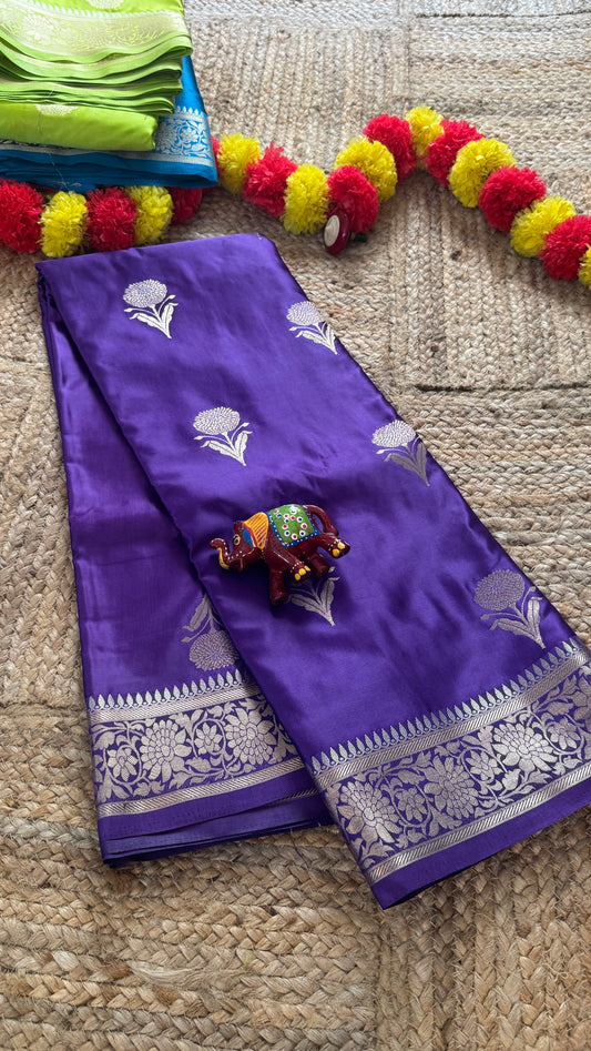 Satin Silk Saree - Navy Blue with Zari Boarder
