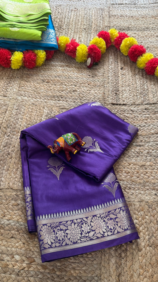 Satin Silk Saree - Navy Blue with Zari Boarder