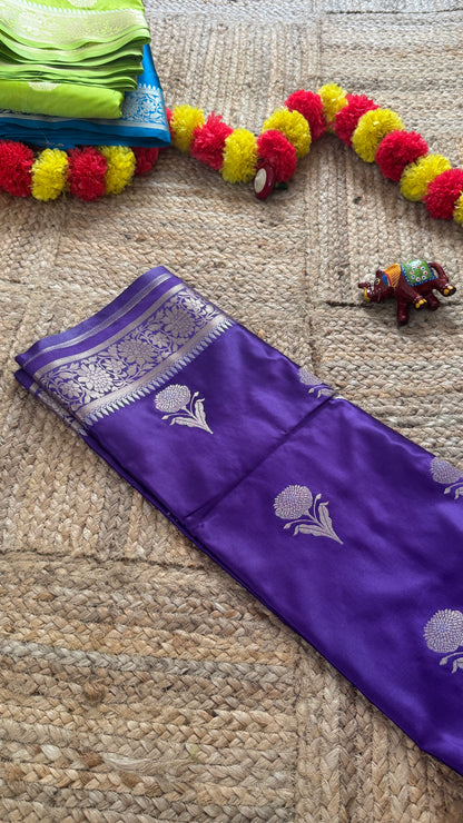 Satin Silk Saree - Navy Blue with Zari Boarder